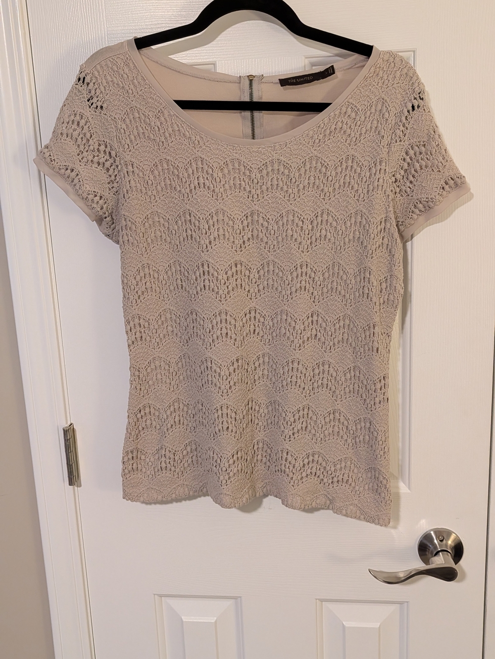 The Limited Beige Crochet Short Sleeve Blouse